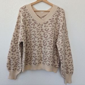 Leopard Print Chunky Oversized V Neck Sweater Size s